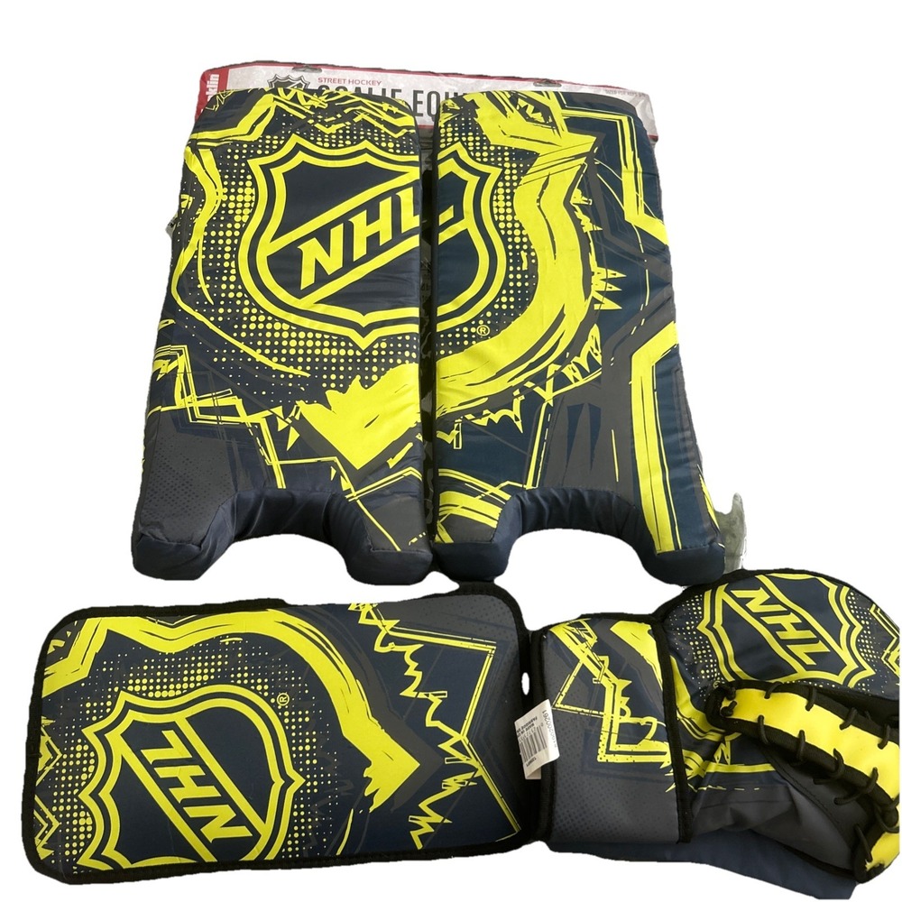 NHL Youth Goalie Set Kid Hockey Blocking Pad Catch Glove & Leg Pads 20" Size New
